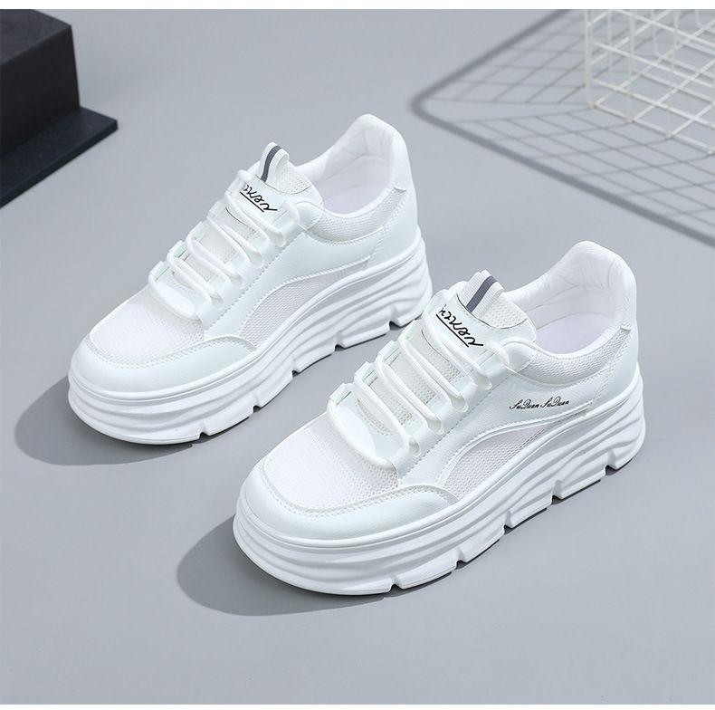 Women's shoes new inner increase small white shoes women's net surface 7 cm breathable net surface thick sole leisure sports_voghion.com