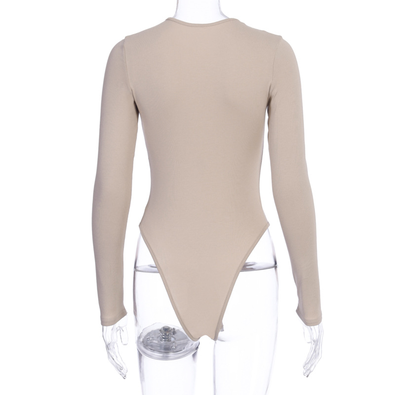 Einfarbiger, schmal geschnittener Body für Damen mit langärmeligem Overall_voghion.com