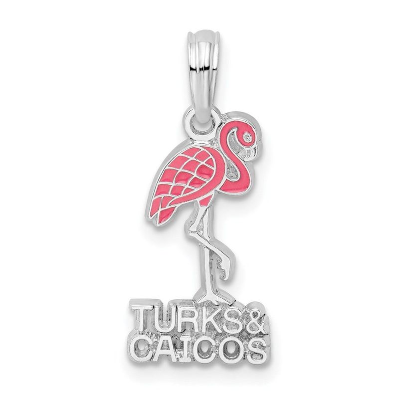 De-Ani Sterling Silver Rhodium-Plated Enameled Turks And Caicos With Flamingo Pendant_voghion.com