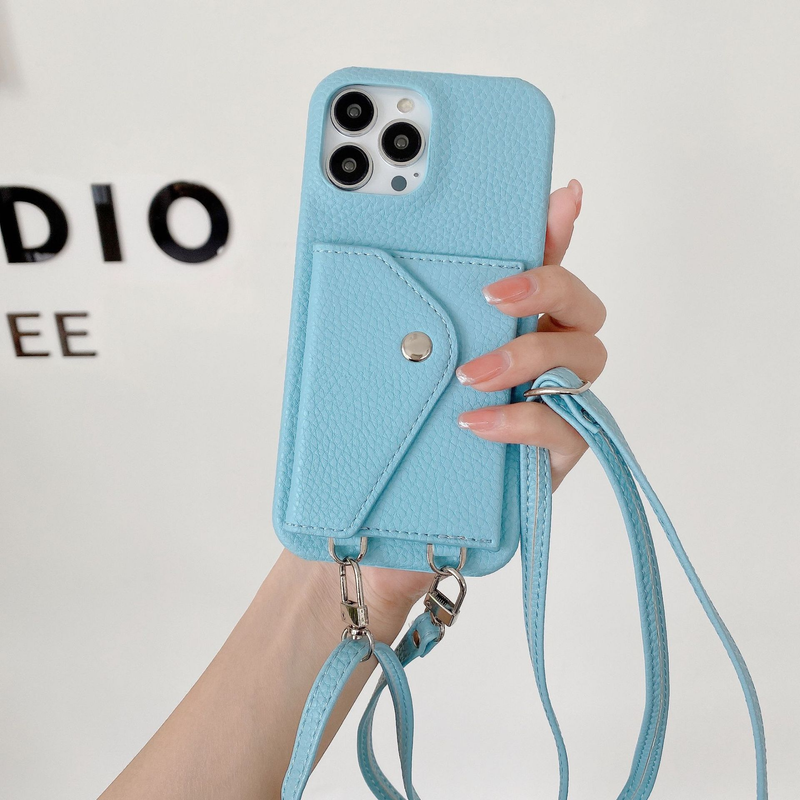 Mobile phone case card holder cross-body mobile phone case suitable for iPhone15 mobile phone case Apple 14promax pebbled pattern mobile phone case_voghion.com