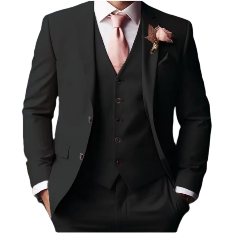 men's Suit With Peak Lapel For Wedding 3 Pieces Blazer Vest And Pants Set Single Breasted Pointed Collar Full Men's Suit_voghion.com