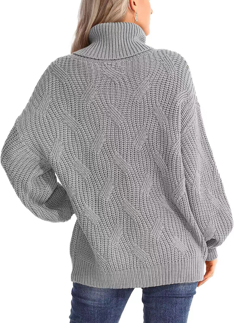 Pull tricoté à col roulé et manches longues pour femme, ample, à la mode_voghion.com