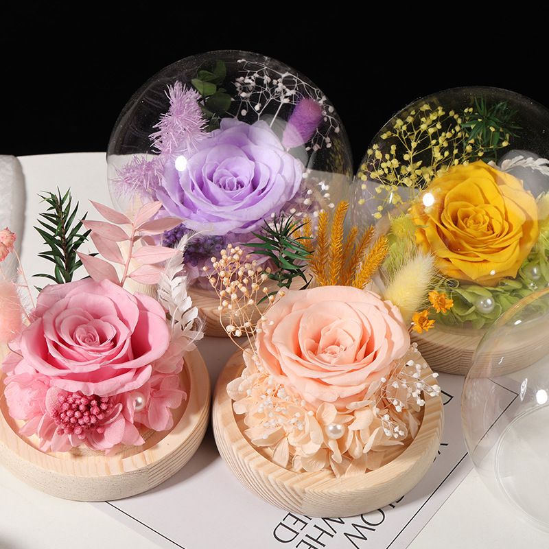 Cupola in vetro con rose stabilizzate - Rose vere di alta qualità + copertura in vetro spesso, luce LED con USB, regalo per San Valentino/Qixi/compleanno/matrimonio/laurea_voghion.com