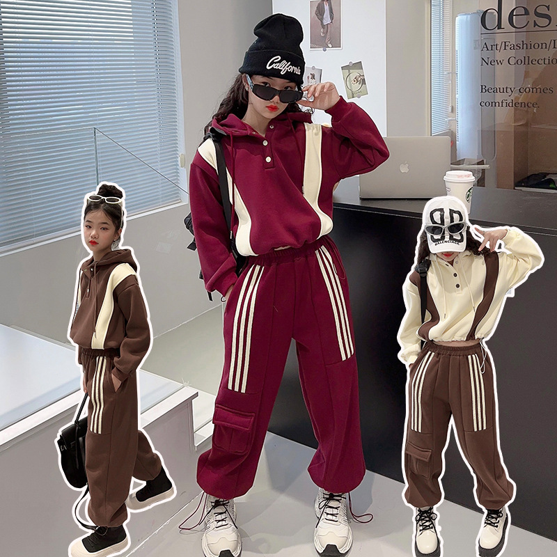 Gi' Sweater 2023 New Children's Leisure Sports Spring and Autumn Big Boy Winter Plush Two Piece Set for_voghion.com