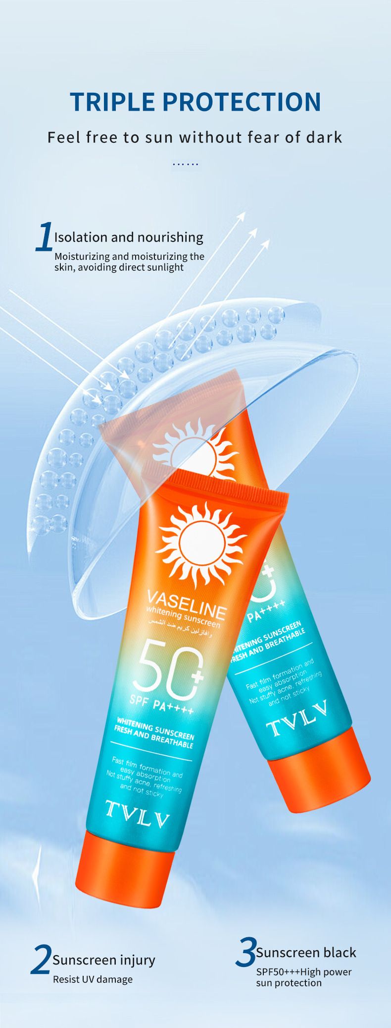 TV fehérítő 80g és UV-védelem SPF50+PA++++ Nagy erősségű naptej_voghion.com