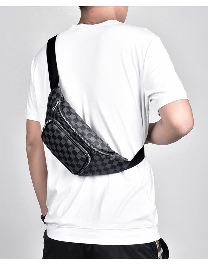 Coreano ins mode gitter muster taille große capazität PU leder trendige brust paar schulter reiten Messenger bags_voghion.com