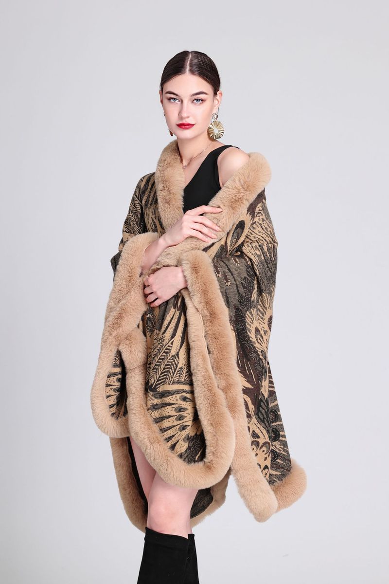Mantella in jacquard con collo in lana taglia grande cardigan lavorato a maglia cappotto donna_voghion.com