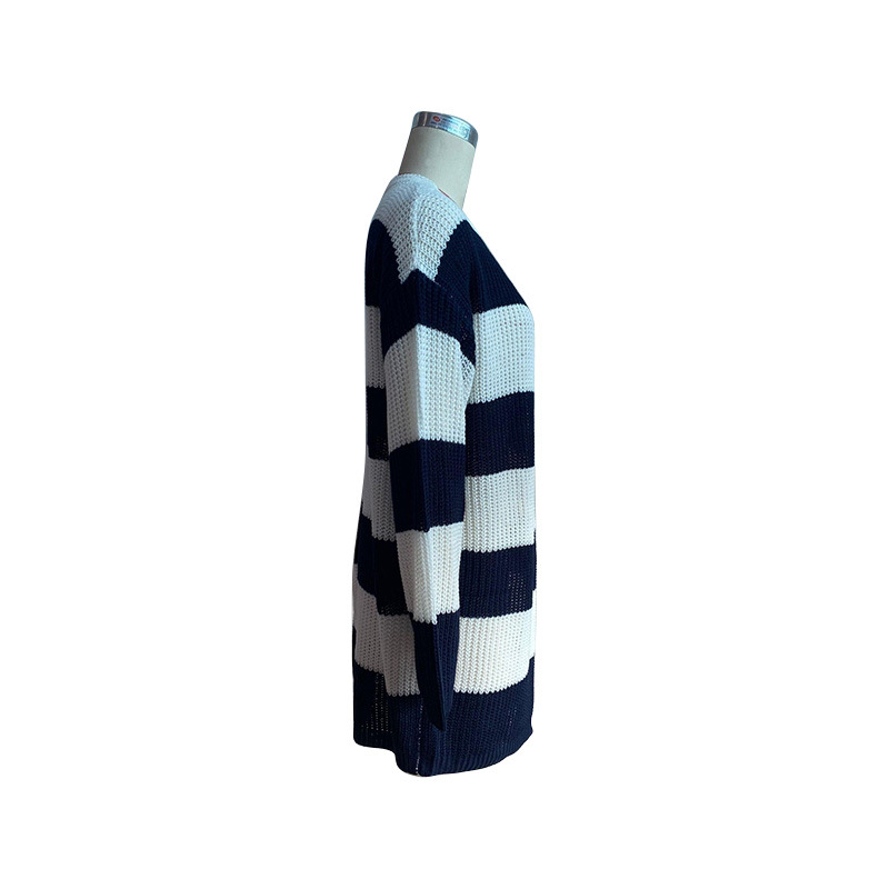 Gestreifter, lockerer, lässiger Pullover mit langen Ärmeln_voghion.com