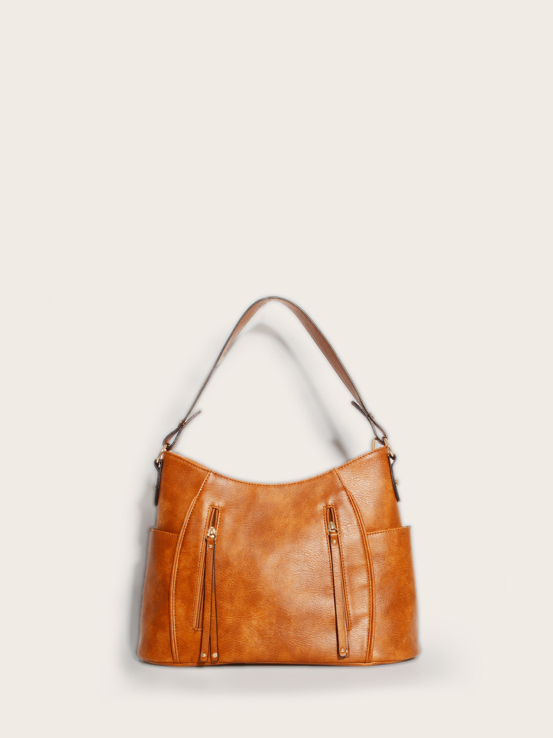 European and American retro tote bag double zipper tassel women's portable shoulder bag women's bag_voghion.com