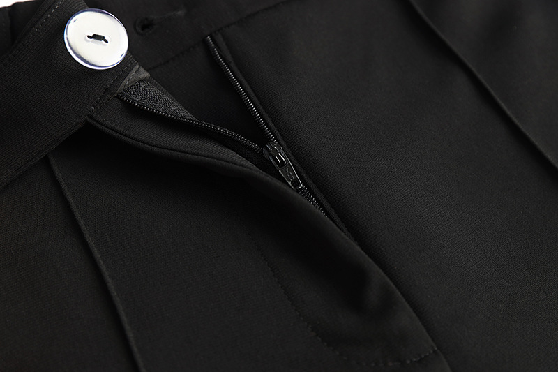 Costume deux pièces noir à strass pour femmes, coupe slim, manches longues, pantalon droit évasé légèrement épicé_voghion.com