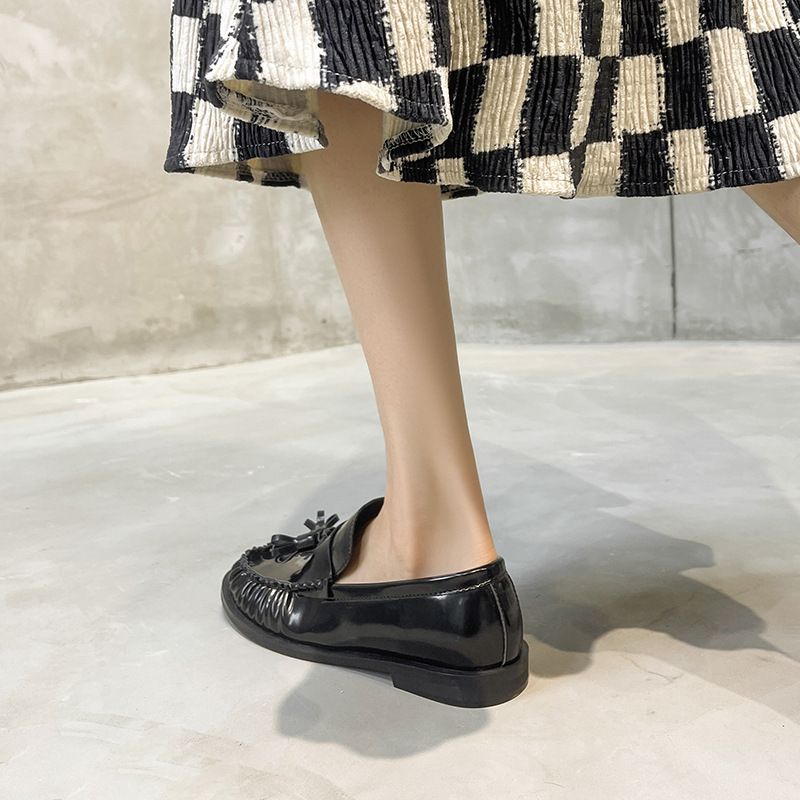 Loafer für Damen im britischen Stil 2025, neue Lack-Quaste, gewebt, runde Zehenpartie, Slip-On, echtes Leder, kleine Schuhe_voghion.com