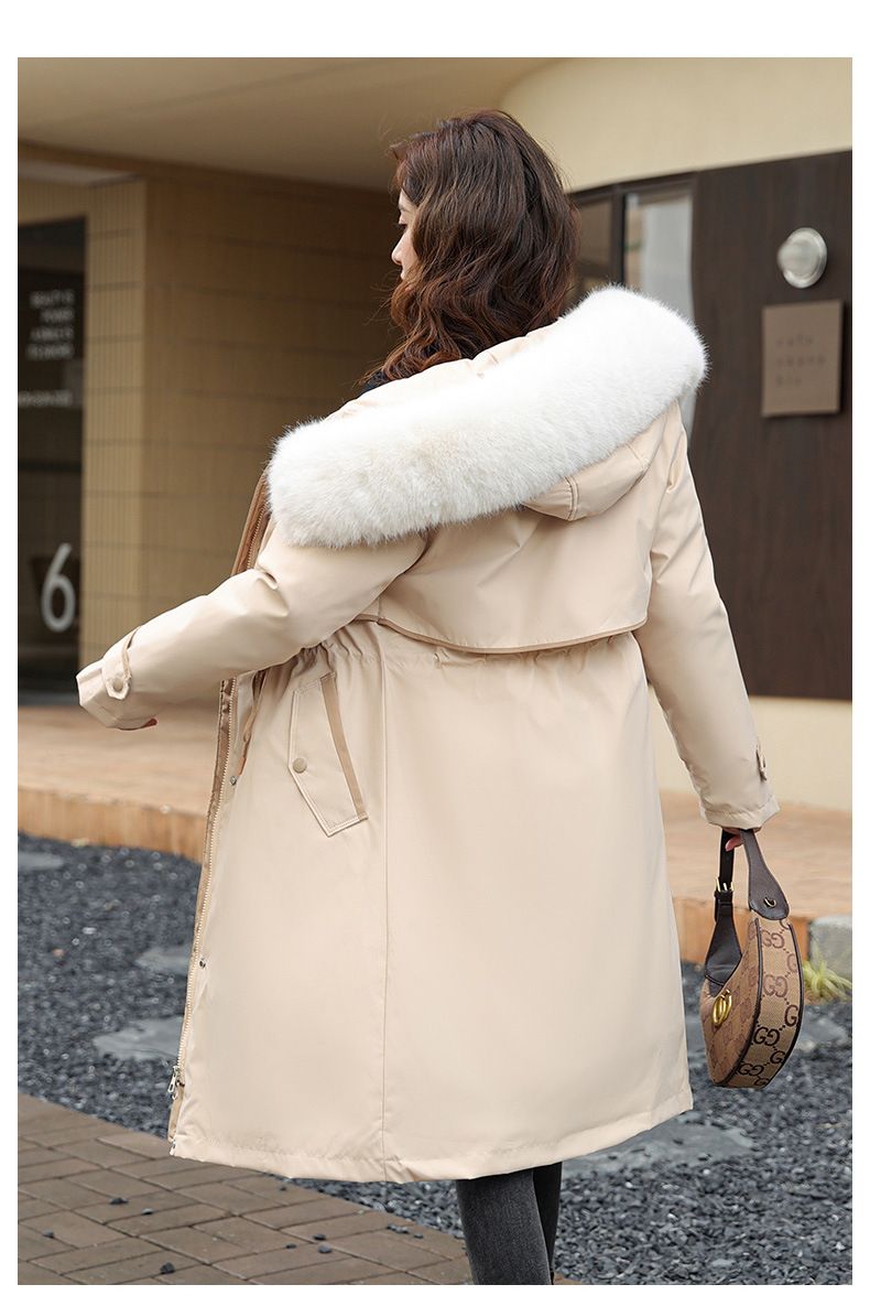 Damenbekleidung Baumwollgefütterte Jacke, extra lange Overknee-Pie-Jacke mit herausnehmbarem Futter, neue Winter-Großgrößen-Warmjacke Baumwollgefütterte Jacke_voghion.com