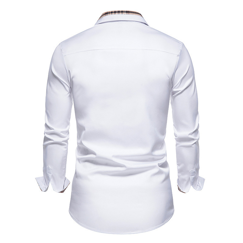 Chemise formelle décontractée à manches longues pour hommes, couleur bloquée, coupe cintrée, col à carreaux, boutonnée, nouvelle collection automne_voghion.com