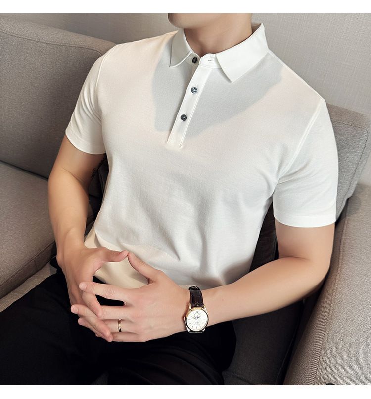 Polo à manches courtes pour homme, nouveauté spéciale été, en coton, confortable, petit revers, non marquant, pressage, version coréenne, coupe ajustée, Paul_voghion.com