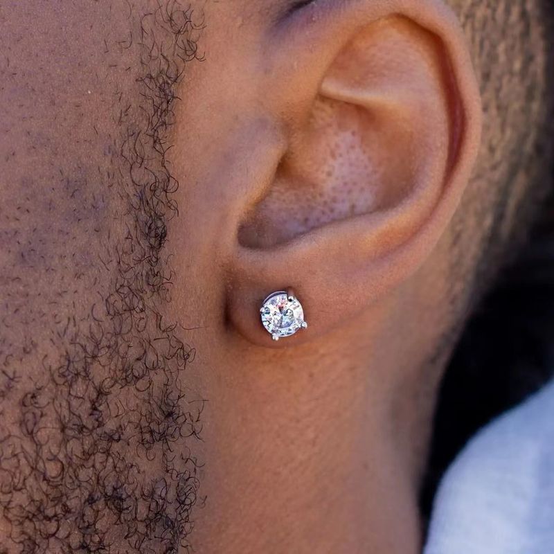 Classic Round Large Zircon Hip-Hop For Men With Silver Needle, Hypoallergenic Earrings_voghion.com