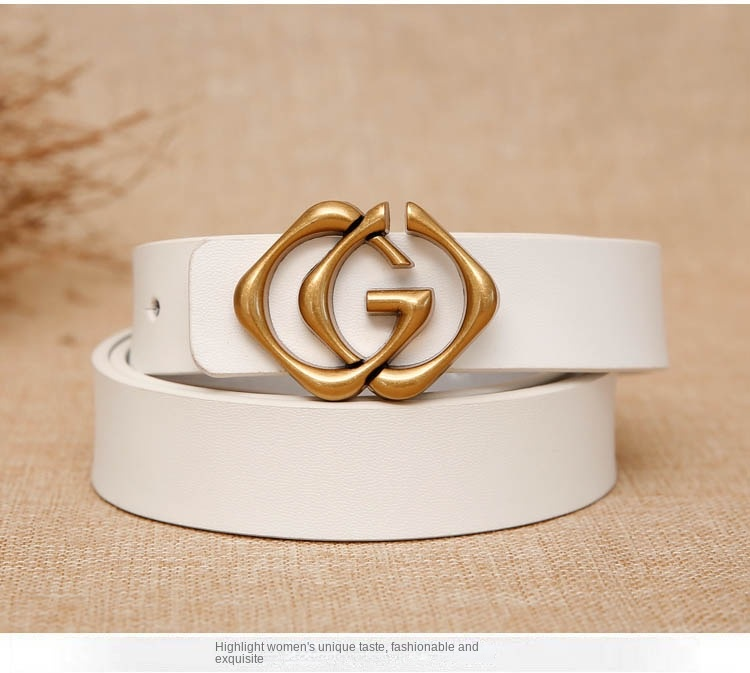 Moderna govs ādas dāvanu kastīte ar dubultu G sprādzi, dāmām, vienkārša, dāsna, grezna biznesa ādas josta sievietēm_voghion.com