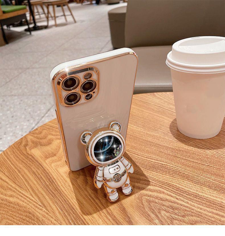 Til Samsung S23 Ultra Case,Plating Space Bear Stand Blødt Cover til Samsung Galaxy S23 S22 S21 S20 Ultra FE S10 Plus Note 20 A73 A72 A71 A54_voghion.com