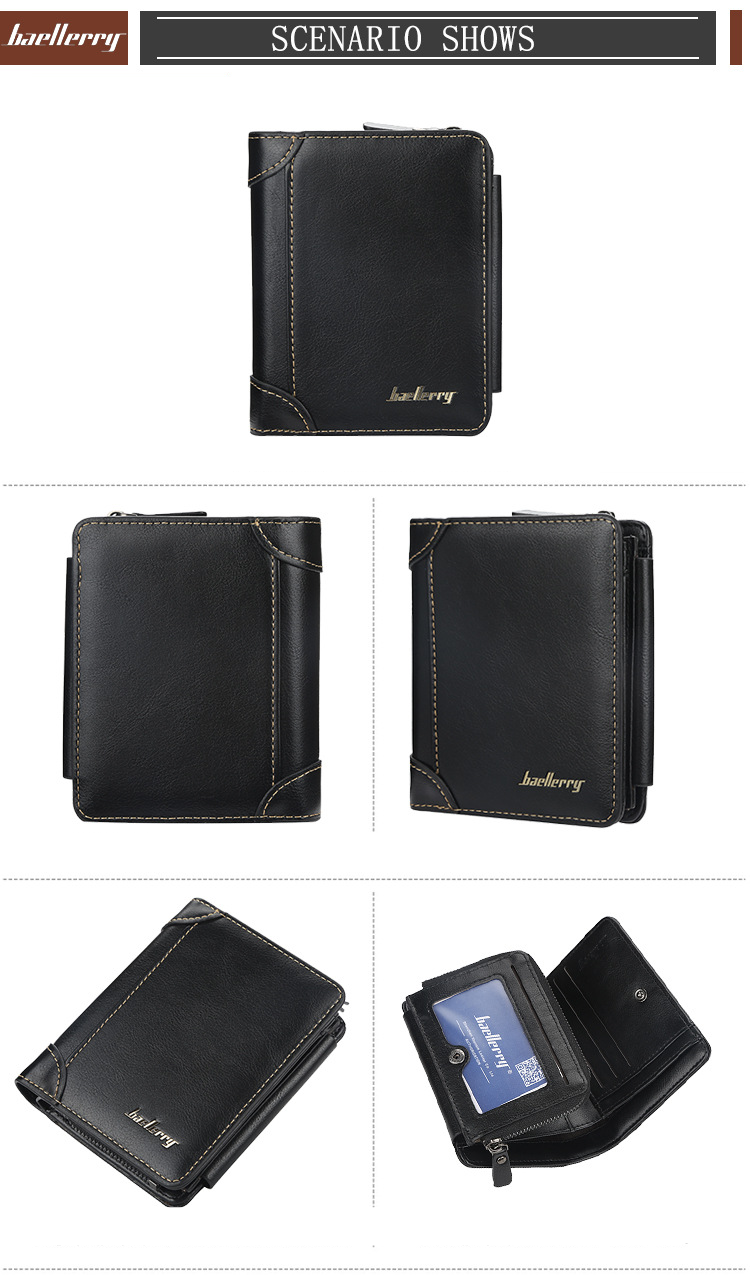 Wallet For Men Short Multi-card Triple Fold Zipper Purse Fashion Thin Card Bag For Men_voghion.com