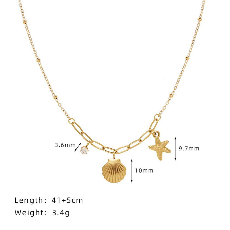 Whale Rain Jewelry Ocean Style Exquisite Shell Claw Diamond Starfish Short Chain Clavicle Necklace Titanium Steel Plated with Gold_voghion.com