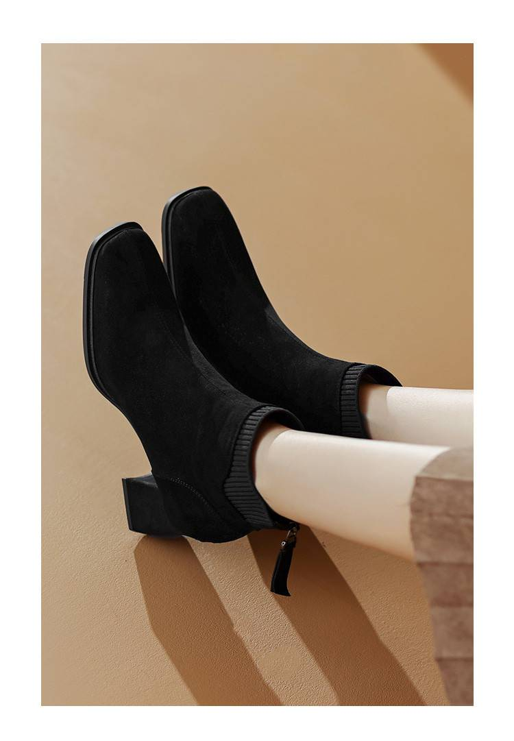 Cameido 2024 New High-heeled Boots, British-style Chunky-heeled Ankle Boots for Autumn and Winter, Fleece-lined Slim Boots for Autumn and Winter_voghion.com