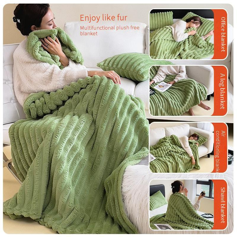 Coperta in pile di pelo di coniglio a doppio strato, ultra morbida e spessa, reversibile, per divano, pisolino, viaggio, coperta regalo di lusso in pile di corallo._voghion.com