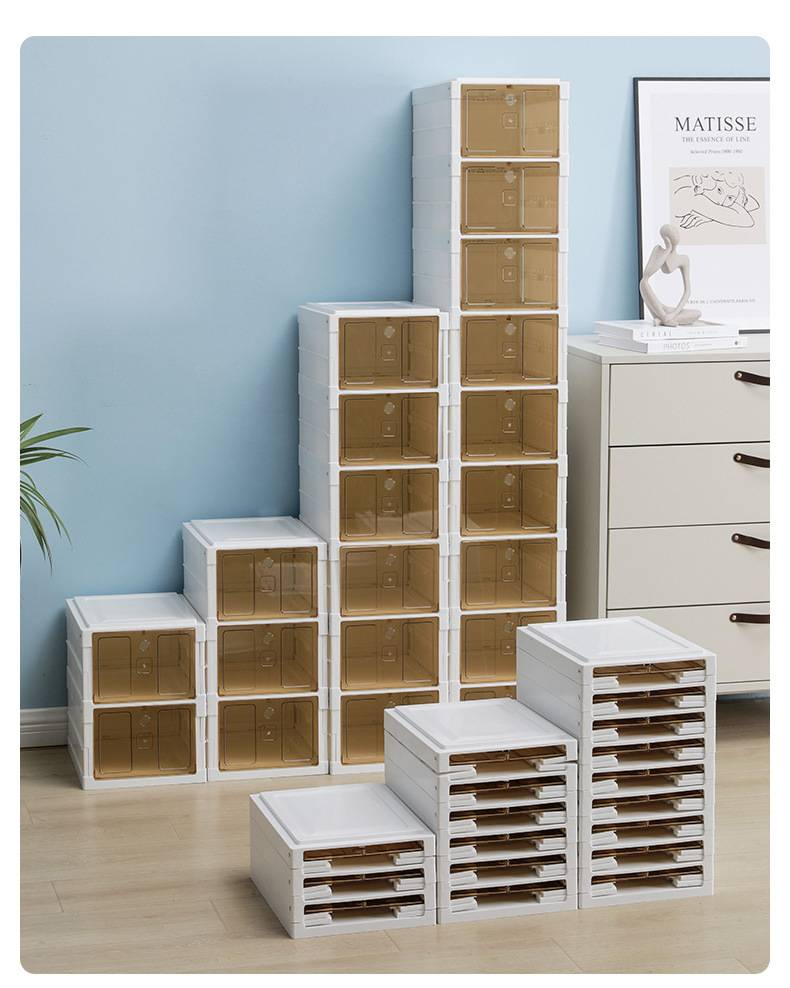 Caja de almacenamiento de zapatos con clip de instalación gratuita, transparente, para botas cortas, zapatero plegable, de plástico para sala de estar._voghion.com
