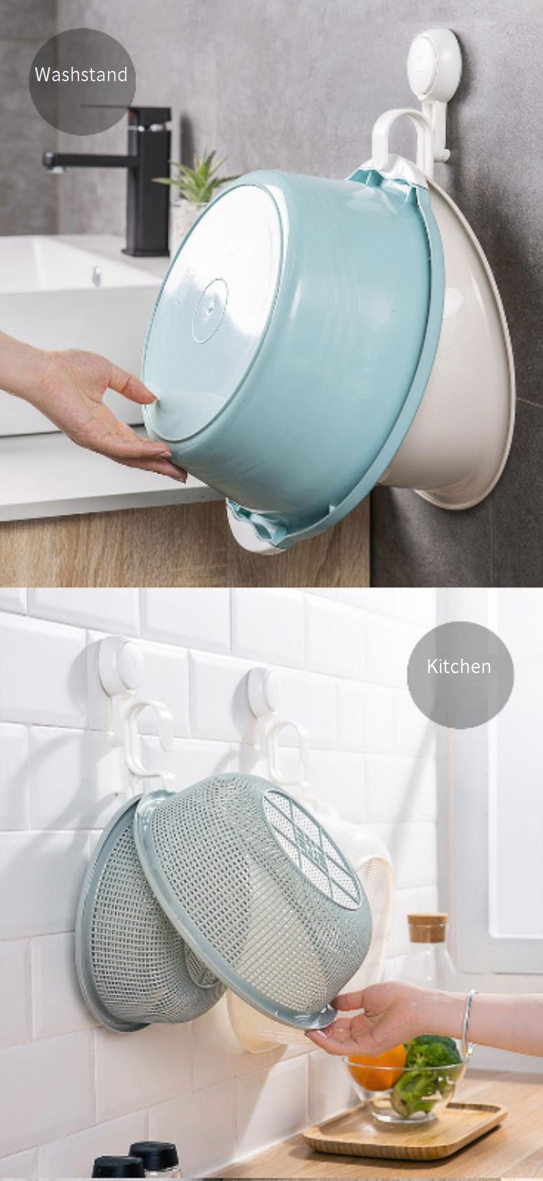 Waschbeckenhalter fürs Badezimmer – Saugnapf-Wandhalterung ohne Bohren (faltbar und verstellbar, passend für Eimer und Schüsseln für Babybadewannen – starker Klebstoff)_voghion.com