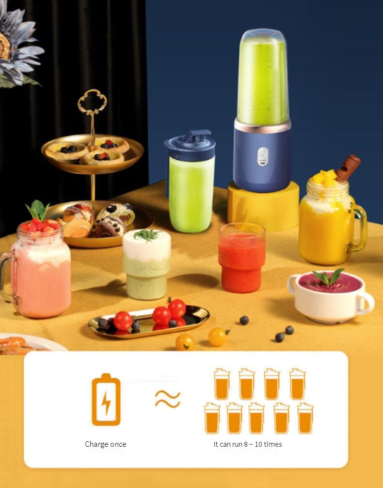 Chigo Taşınabilir Meyve Sıkacağı Blender, 6 Bıçaklı, 400 ml BPA İçermeyen Cam Bardak, USB Şarjlı, Smoothie'ler, Bebek Mamaları ve Seyahat İçin – Mavi/Pembe_voghion.com