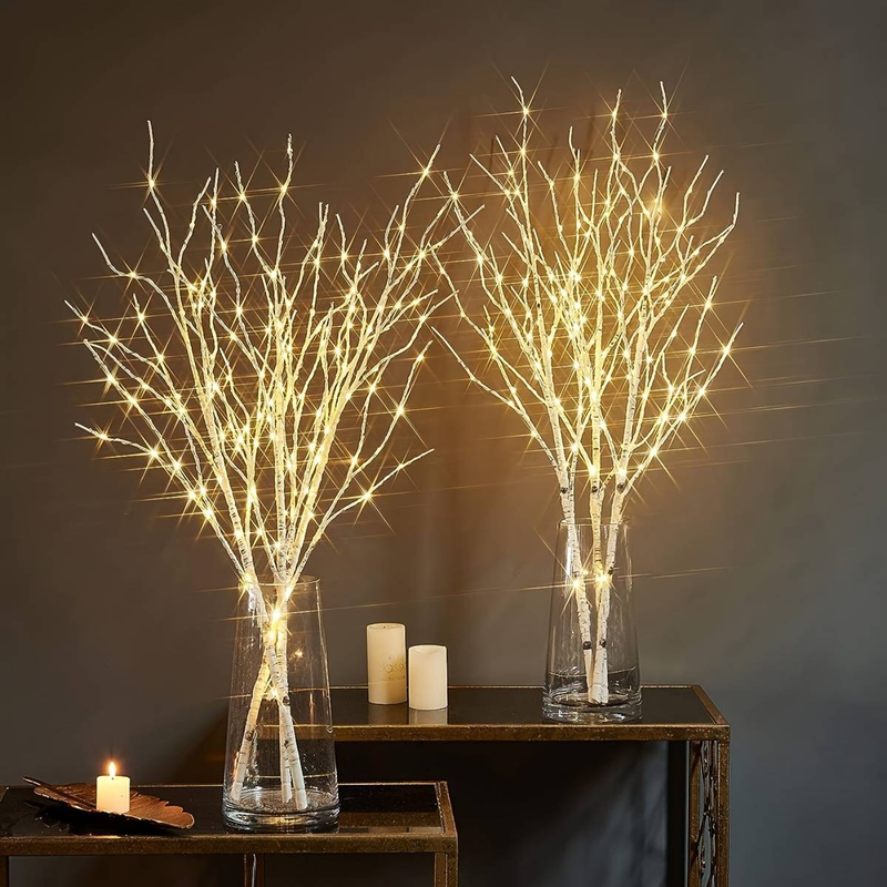 Lámpara de rama de abedul iluminada con 50 LED, funciona con pilas, árbol artificial realista para Navidad y decoración del hogar, disponible en tamaños de 80 cm (pilas no incluidas)._voghion.com