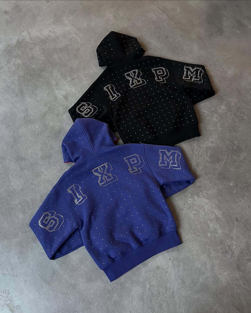Trendy Couple Hoodies With Rhinestone Lettering - Hip Hop Streetwear For Summer - Unisex Pullover (Blue, Black) - S/M/L/XL_voghion.com