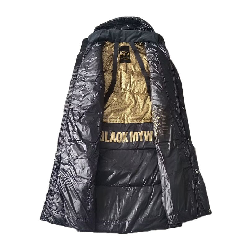 Black Gold Long Down Coat Winter Warm Hooded Jacket With Windproof & Waterproof Design, 600 Fill Power Duck Feather, Slim Fit, Urban Commuter Style_voghion.com