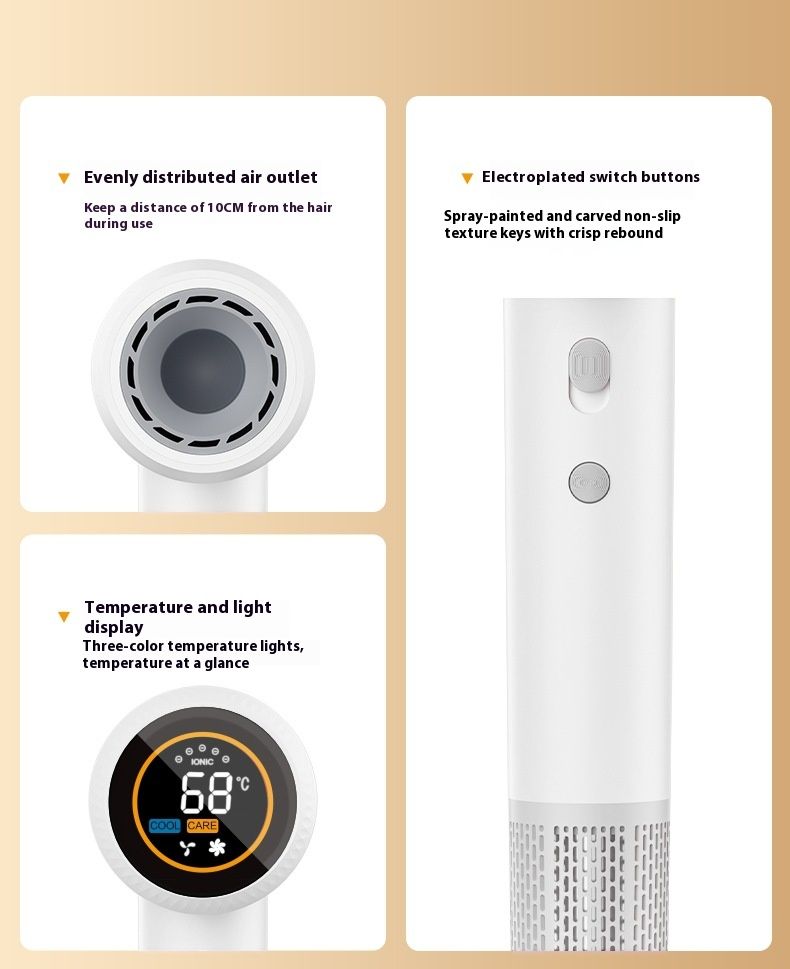Professional Hair Dryer – 1600W Brushless Motor, 3-Speed & Cool/Hot Air, Ionic Frizz Control (White/Black)_voghion.com