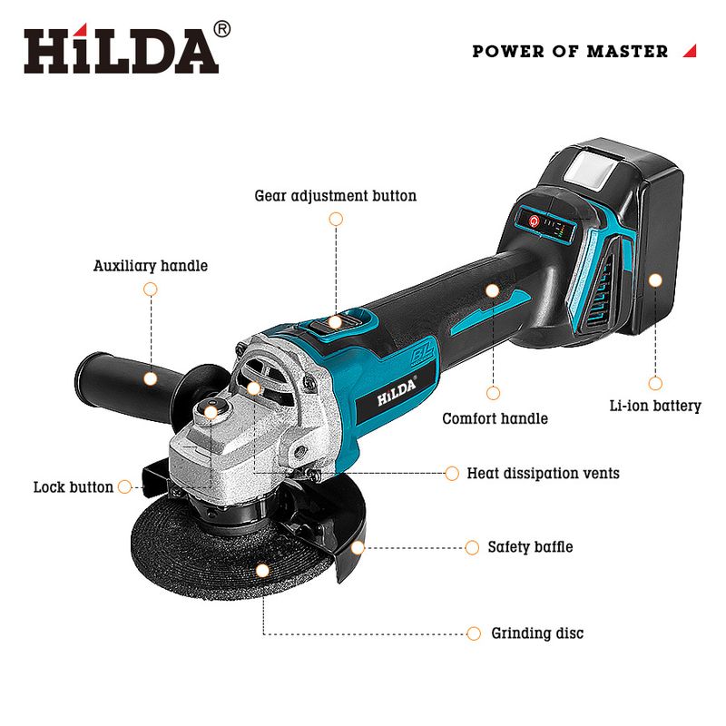 Brushless Lithium Cordless Angle Grinder With 850W Power, 3800 RPM, 19mm Cutting Disc, 21V Battery For DIY & Professional Use_voghion.com