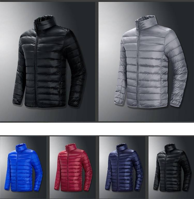 Men's Lightweight Stand Collar Down Jacket - 550fp White Duck Feather, Slim Fit Short Coat For Sports & Casual, Black/Navy/Red/Blue/Gray, M-6xl_voghion.com