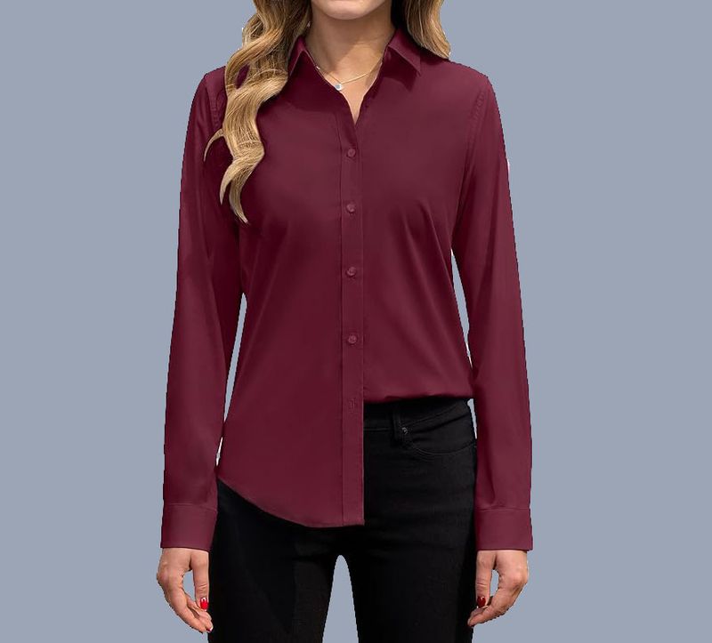 Women's Clothing Large Size Foreign Trade Polo Collar Women's Shirt Loose Fashion Temperament Solid Color_voghion.com