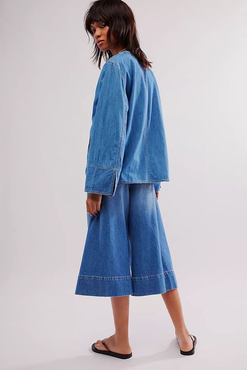 Damenbekleidung Damen-Jeanshemd im neuen Stil mit Schnürung, vielseitige, langärmelige Tasche, gewaschene Jeanshemdjacke_voghion.com