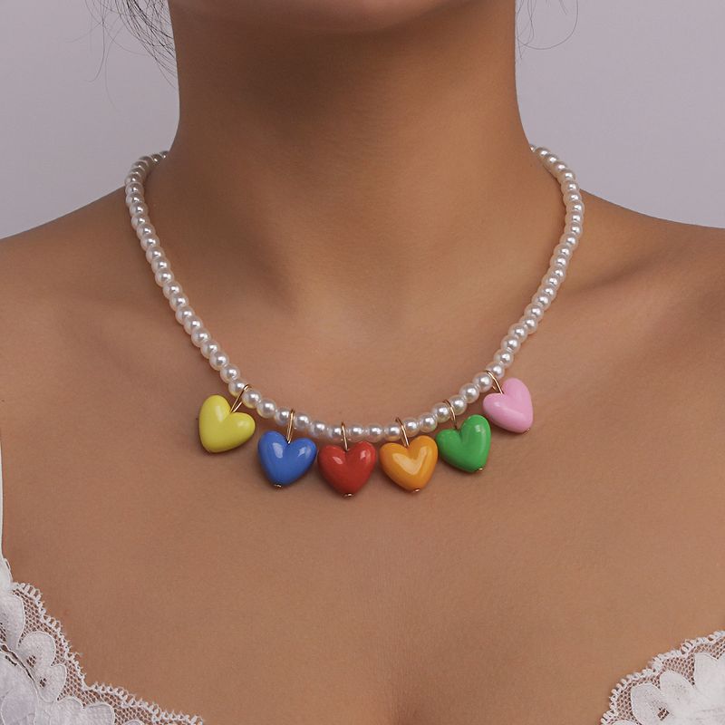 N10036 Rainbow Pearl Necklace, Spring/Summer Elegance, Pride Day Resin Love, Sweet and Cool Necklace_voghion.com