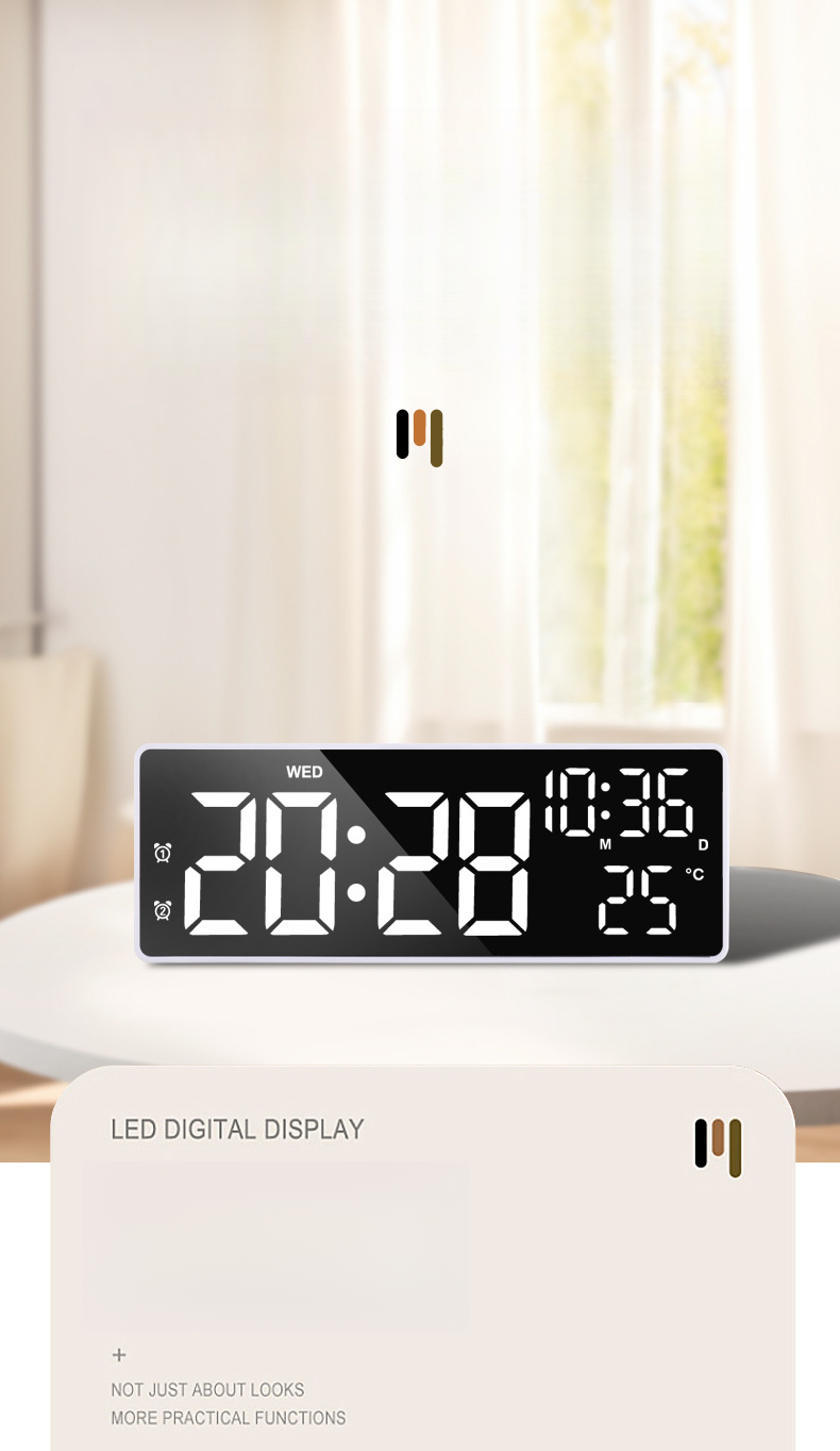Specchio digitale per la temperatura, LED, batteria, spina, doppio uso, calendario perpetuo, sveglia multifunzione_voghion.com