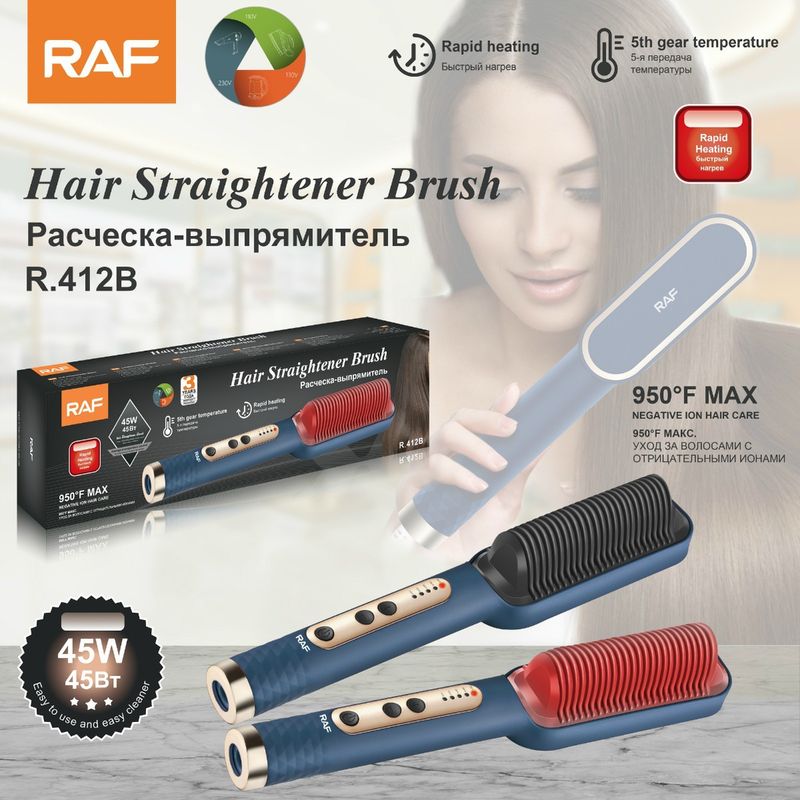 RAF Negative Ion Straightening Brush - No Damage Electric Hair Iron Easy To Use For Home_voghion.com