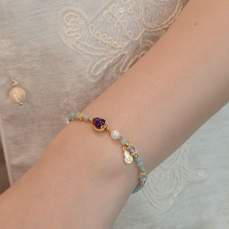 Women's Ins-Style Jewelry Set: Natural Tianhe Stone Beaded Pearl Collarbone Chain + Amethyst Niche Pendant Necklace + Ring Bracelet_voghion.com