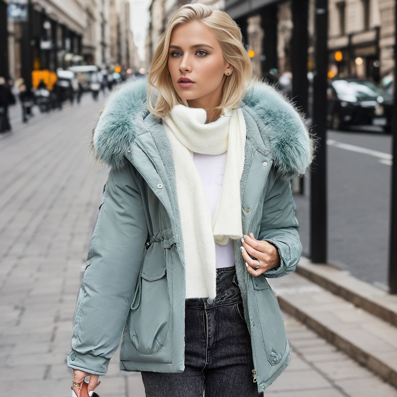 Women's short plush inner pie to overcome waist slim-fit warm cotton-padded jacket_voghion.com