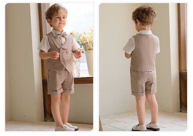 Babykleeder Kannerkostüm Jongen Hosenträger Laang Shorts Weste Hemdkostüm Aktivitéit Blummen Kand Kleed_voghion.com