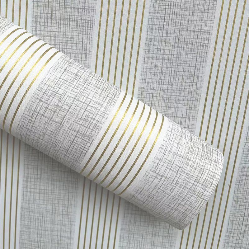 Papier peint autocollant en PVC à rayures grises et dorées style nordique, décoration d'intérieur pour salon, chambre à coucher, salle à manger_voghion.com
