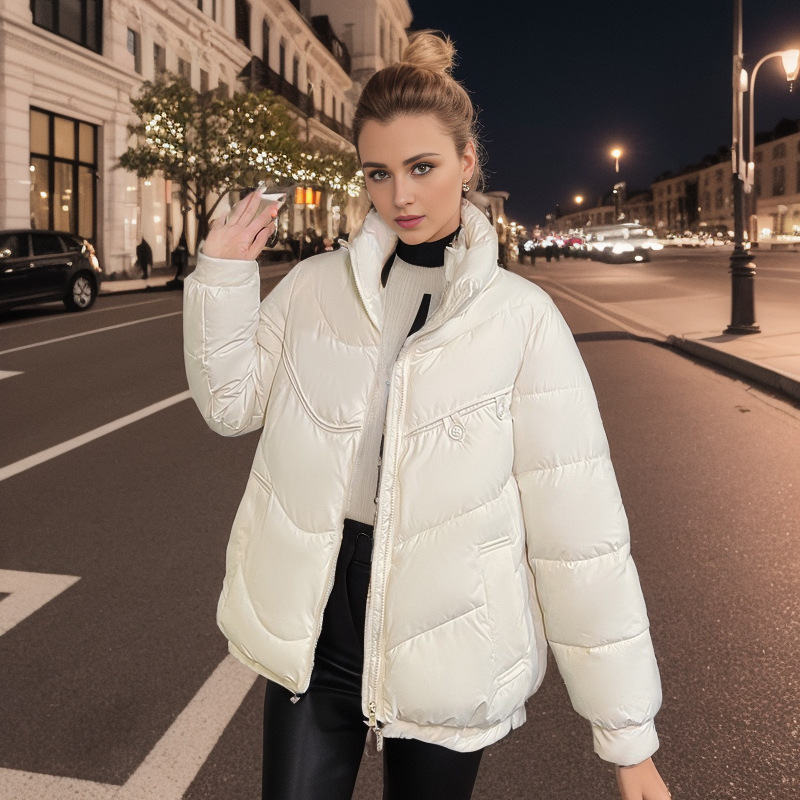 Women's short Warm jacket jacket women's winter new stand-up collar loose with a bun coat_voghion.com