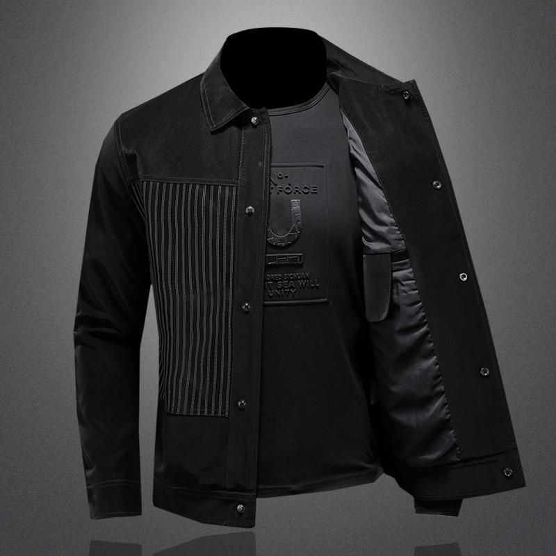 Herrenbekleidung, gestreifte Patchwork-Jeansjacke im Nine-Level-Stil_voghion.com