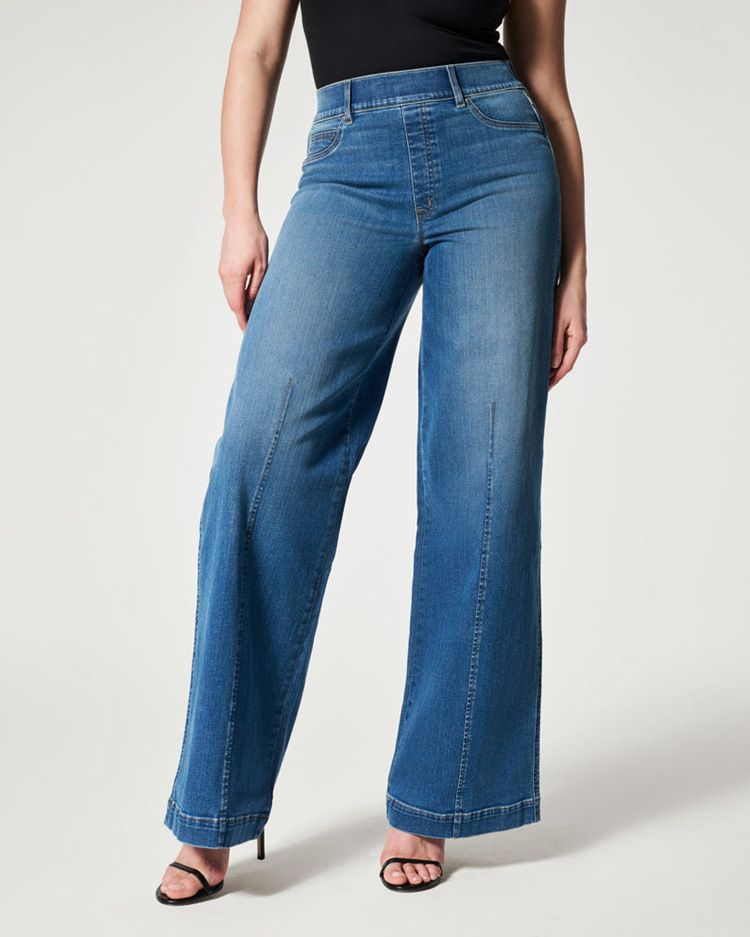 women's wide-leg mid-waist jeans high elastic elastic waist washed jeans for women_voghion.com