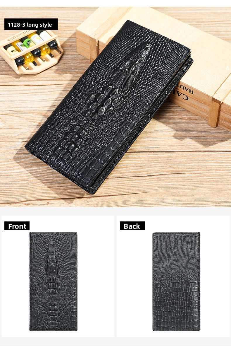Portafoglio alla moda, in vera pelle con multi-slot per carte, modello coccodrillo, semplice, classico, da uomo, porta carte multifunzione_voghion.com