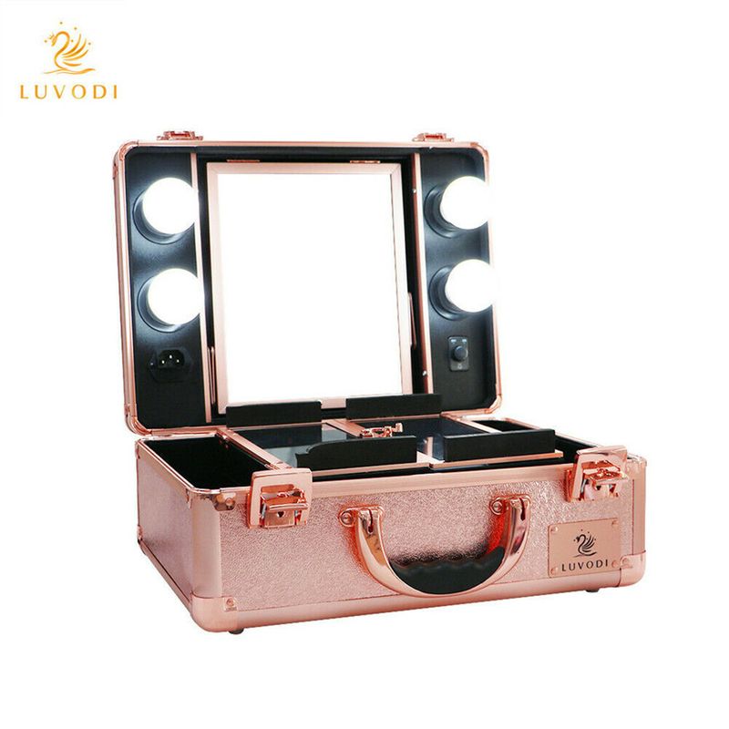 LED Illuminated Makeup Case Cosmetic Box With Lights And Mirror Travel Organizer_voghion.com