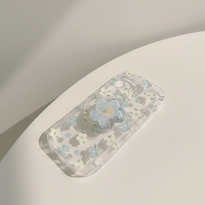 Floral shell is suitable for iphone1315promax mobile phone case 11 quicksand bracket 12 transparent 14 small fresh_voghion.com