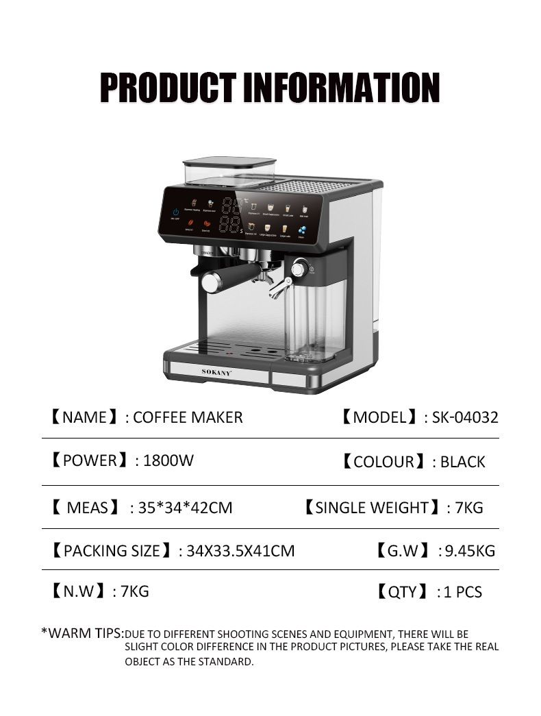 Automatic Espresso Coffee Machine With Built-in Grinder – Steam Pressure Brewing, Compact Design (220V EU Plug, 15-Cup Capacity, Black)_voghion.com